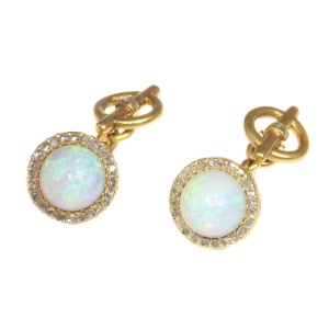 Late Victorian cufflinks 18K gold diamond and high domed opals